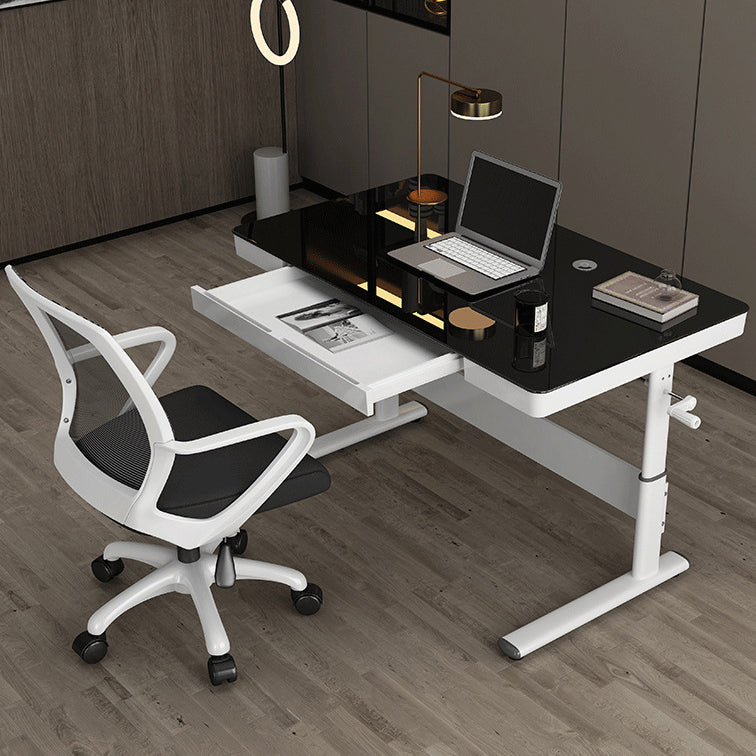 Zeitgenössischer Stand Desk Converter White Metal Trestle Base Desk für Büro