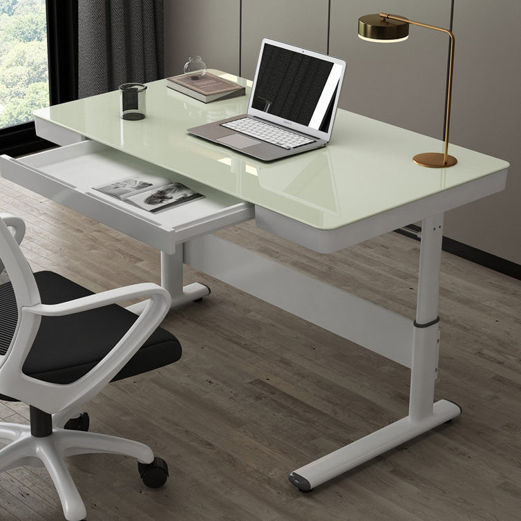 Zeitgenössischer Stand Desk Converter White Metal Trestle Base Desk für Büro