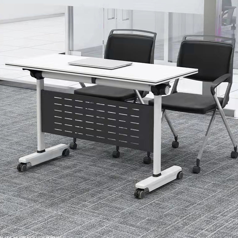Escritorio plegable blanco escritorio fabricado con escritorio rectangular de madera fabricada con ruedas con ruedas