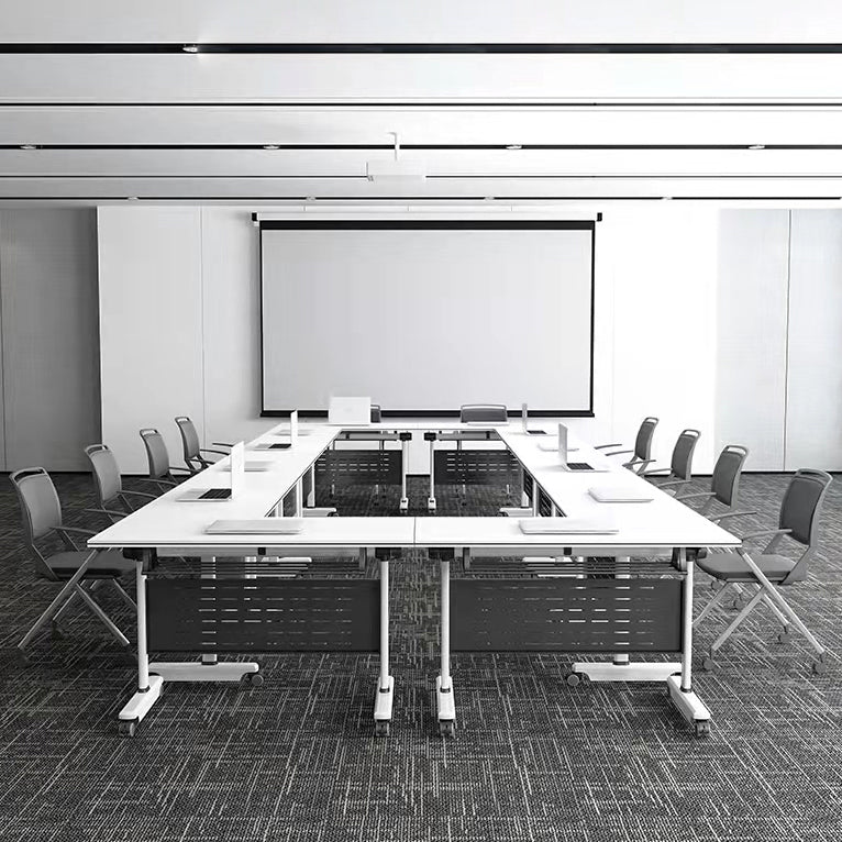 Escritorio plegable blanco escritorio fabricado con escritorio rectangular de madera fabricada con ruedas con ruedas