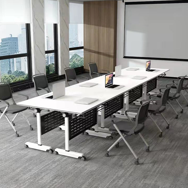 Escritorio plegable blanco escritorio fabricado con escritorio rectangular de madera fabricada con ruedas con ruedas