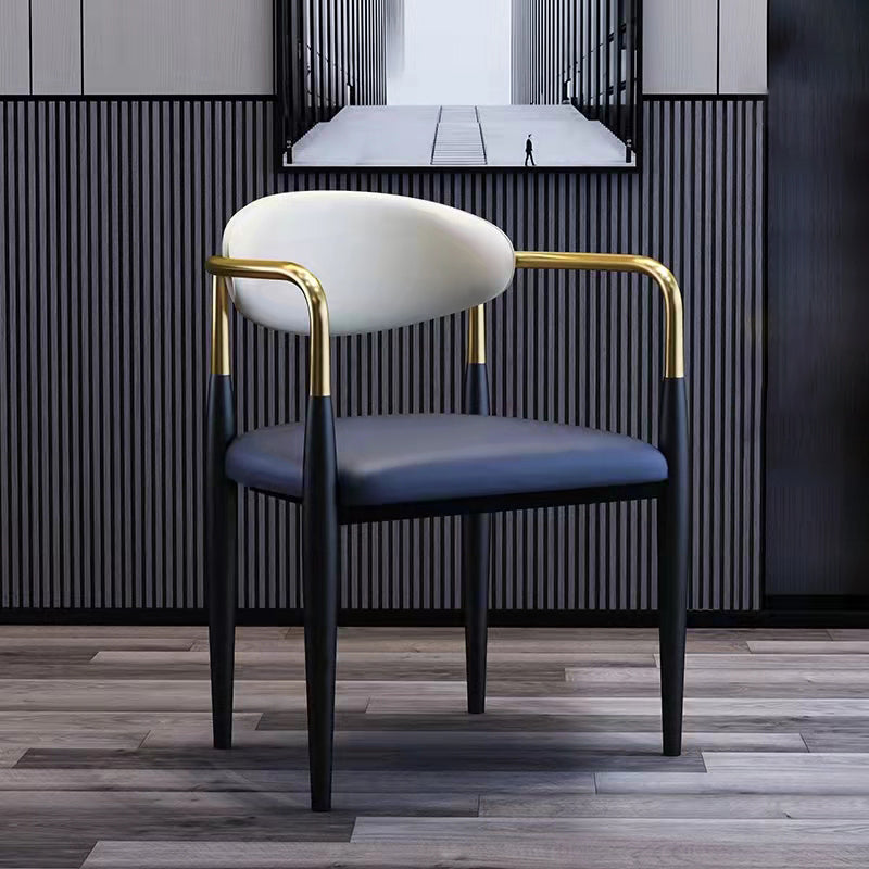 Faux Leather Arm Task Chair Modern Style Upholstered Working Chair White-Blue 1 Piece Clearhalo 'furn' 'furn_office_chair' 'Furniture' 'Office Chairs' 'Office Furniture' 'office_chair' 5220285