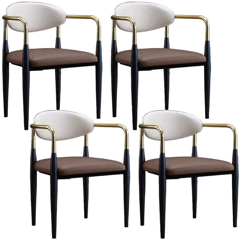 Faux Leather Arm Task Chair Modern Style Upholstered Working Chair White-Brown 4 Piece Set Clearhalo 'furn' 'furn_office_chair' 'Furniture' 'Office Chairs' 'Office Furniture' 'office_chair' 5220287