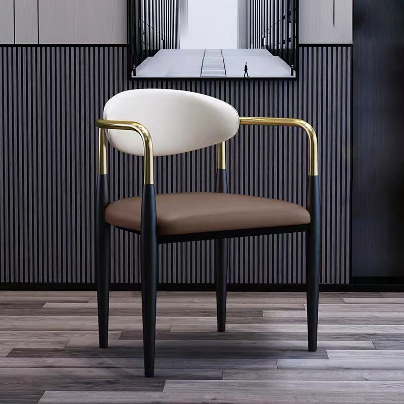 Faux Leather Arm Task Chair Modern Style Upholstered Working Chair White-Brown 1 Piece Clearhalo 'furn' 'furn_office_chair' 'Furniture' 'Office Chairs' 'Office Furniture' 'office_chair' 5220288