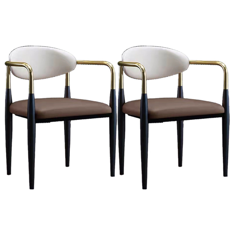 Faux Leather Arm Task Chair Modern Style Upholstered Working Chair White-Brown 2 Piece Set Clearhalo 'furn' 'furn_office_chair' 'Furniture' 'Office Chairs' 'Office Furniture' 'office_chair' 5220289