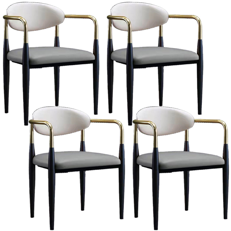 Faux Leather Arm Task Chair Modern Style Upholstered Working Chair White-Gray 4 Piece Set Clearhalo 'furn' 'furn_office_chair' 'Furniture' 'Office Chairs' 'Office Furniture' 'office_chair' 5220290