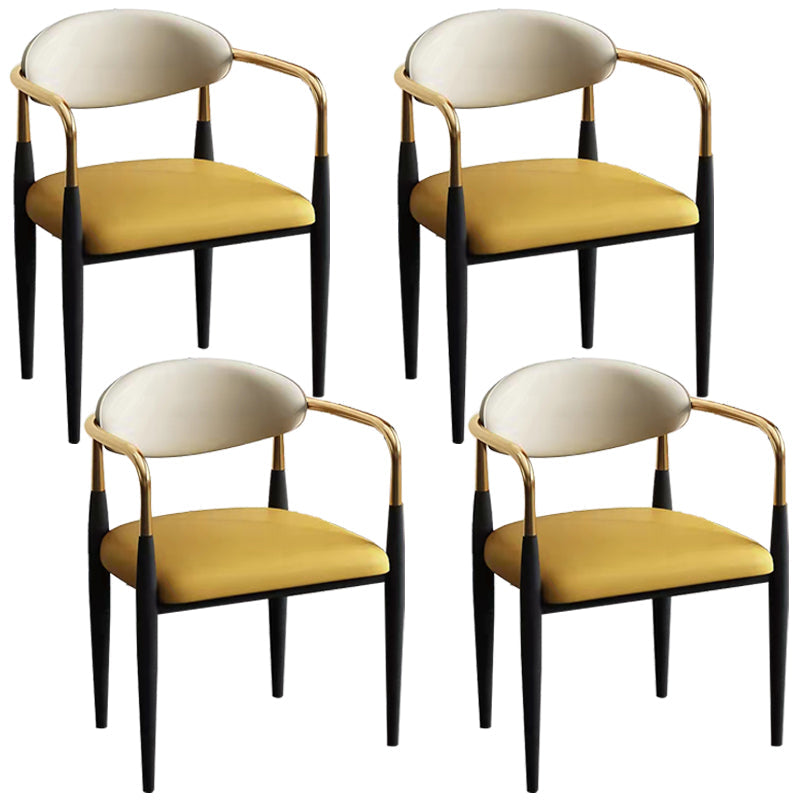 Faux Leather Arm Task Chair Modern Style Upholstered Working Chair White-Yellow 4 Piece Set Clearhalo 'furn' 'furn_office_chair' 'Furniture' 'Office Chairs' 'Office Furniture' 'office_chair' 5220293