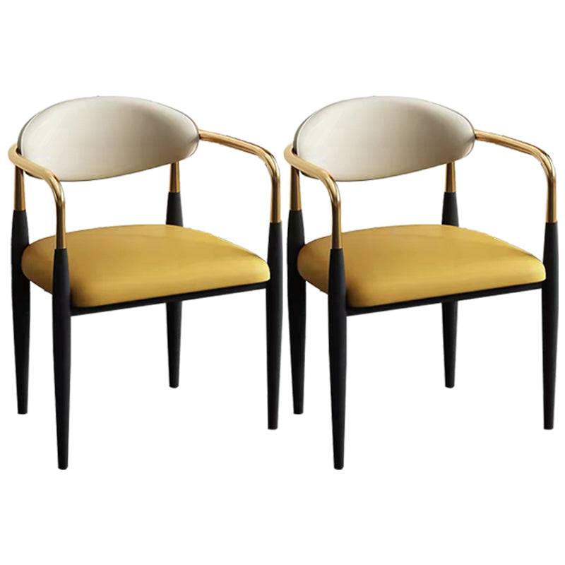 Faux Leather Arm Task Chair Modern Style Upholstered Working Chair White-Yellow 2 Piece Set Clearhalo 'furn' 'furn_office_chair' 'Furniture' 'Office Chairs' 'Office Furniture' 'office_chair' 5220295