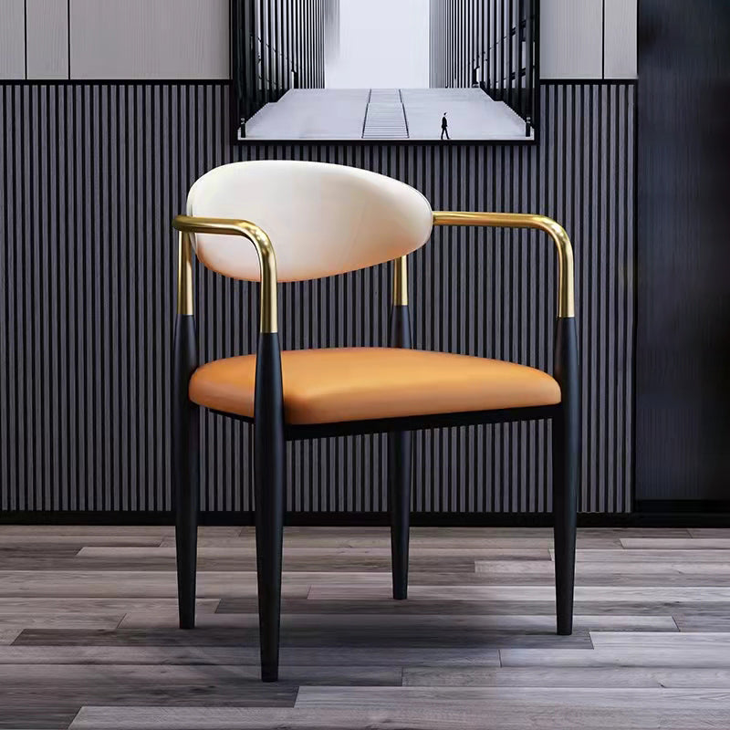 Faux Leather Arm Task Chair Modern Style Upholstered Working Chair White-Saffron 1 Piece Clearhalo 'furn' 'furn_office_chair' 'Furniture' 'Office Chairs' 'Office Furniture' 'office_chair' 5220297