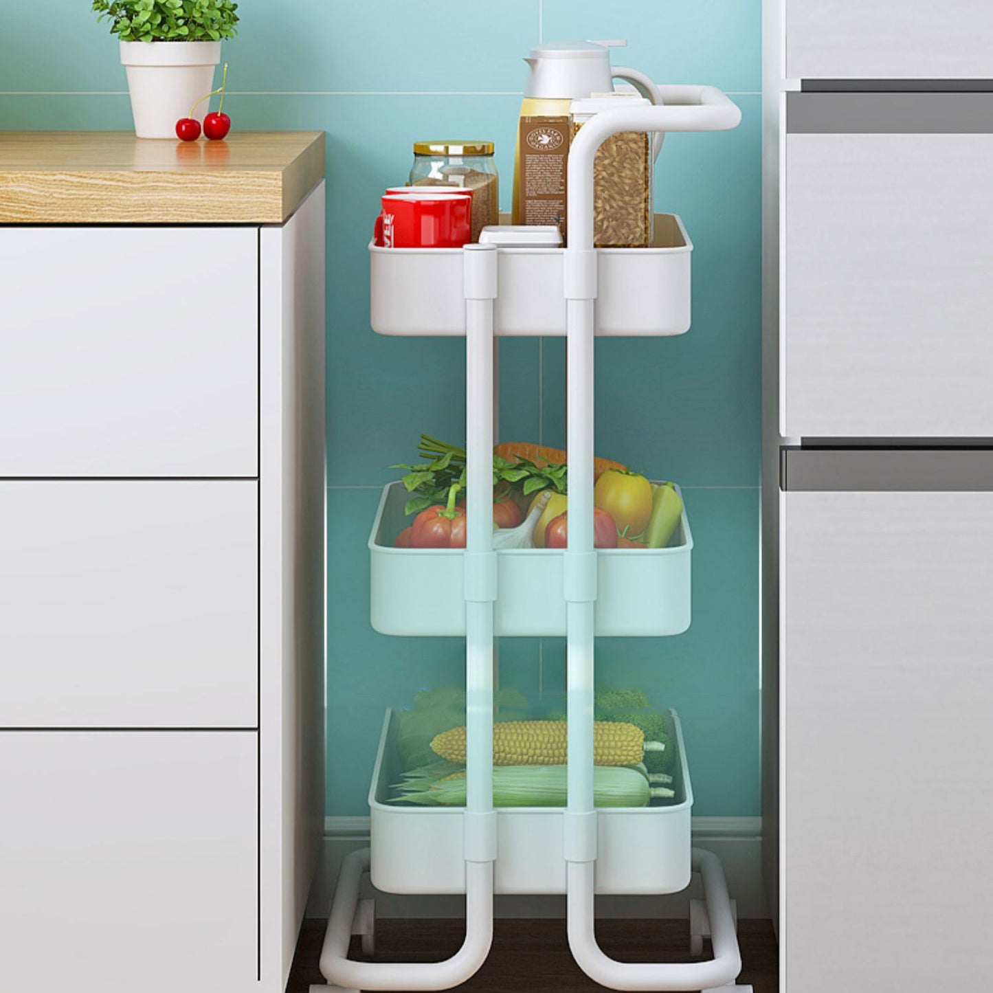 Metalen frame open etagere boekenplank moderne verticale boekenkast met caster wielen