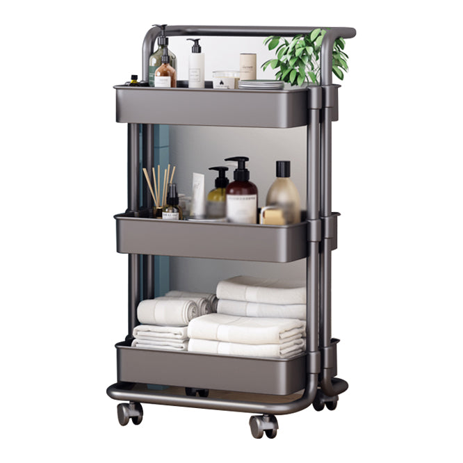 Modern Metal Frame Etagere Bookshelf White and Black Bookcase with Caster Wheels 16.5"L x 15.4"W x 33.7"H Black Clearhalo 'Bookcases' 'furn' 'furn_bookcases' 'Furniture' 'Office Furniture' 5220472