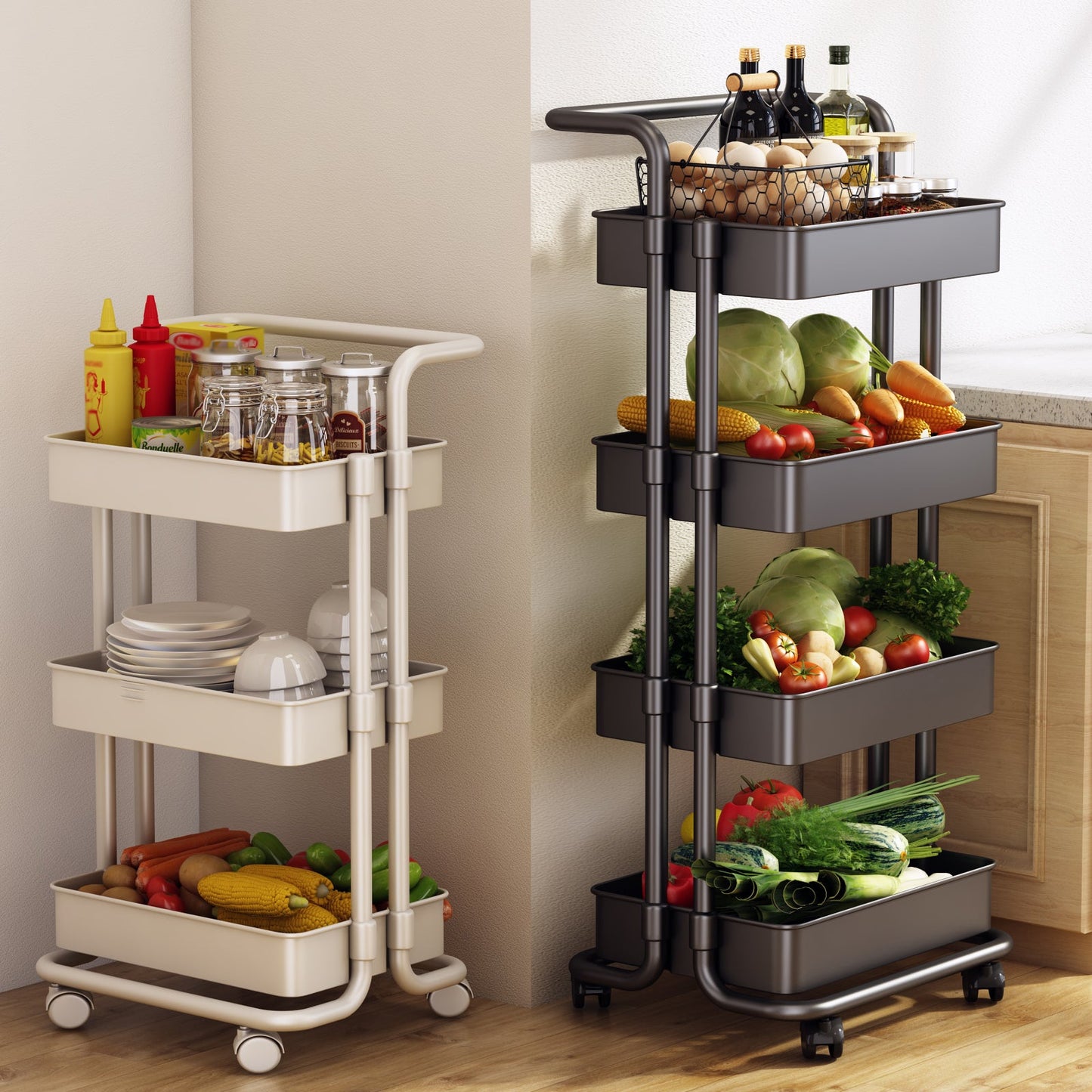 Modern Metal Frame Etagere Bookshelf White and Black Bookcase with Caster Wheels Clearhalo 'Bookcases' 'furn' 'furn_bookcases' 'Furniture' 'Office Furniture' 5220473