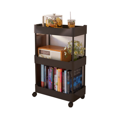 Modern Metal Frame Etagere Bookshelf White and Black Bookcase with Caster Wheels 15"L x 8.3"W x 23.6"H Black Clearhalo 'Bookcases' 'furn' 'furn_bookcases' 'Furniture' 'Office Furniture' 5220475