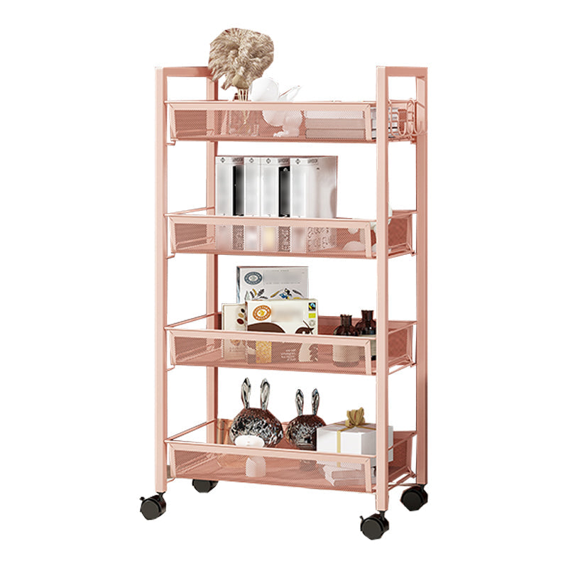 Metal Contemporary Etagere Bookshelf Vertical Open Bookcase with Caster Wheels
