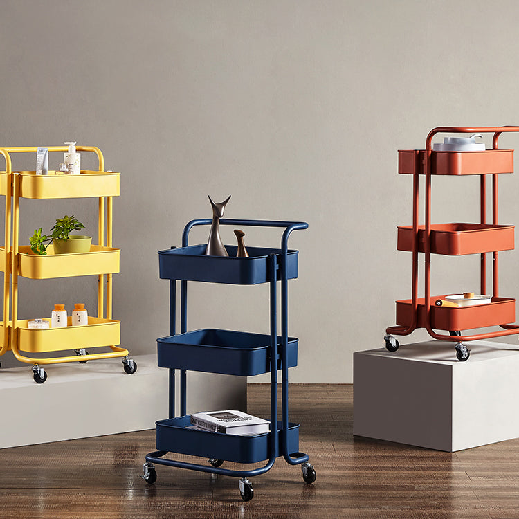 Metal Contemporary Etagere Bookshelf Vertical Open Bookcase with Caster Wheels