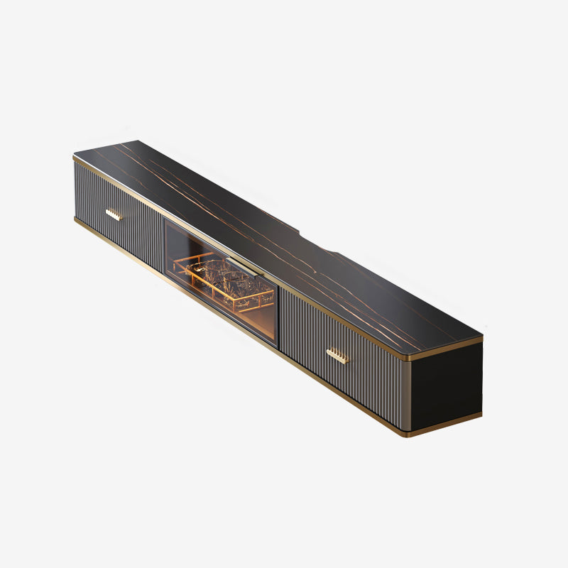 Glam Floating TV Media Stand with Drawers Stone and Wood TV Stand 63"L x 10"W x 9"H Grey Clearhalo 'furn' 'furn_tv_stands_entertainment_centers' 'Furniture' 'Living Room Furniture' 'TV Stands & Entertainment Centers' 'TV Stands & Media Storage Furniture' 'tv_stands_entertainment_centers' 5221880