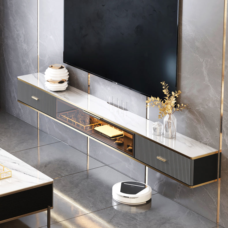 Glam Floating TV Media Stand with Drawers Stone and Wood TV Stand Clearhalo 'furn' 'furn_tv_stands_entertainment_centers' 'Furniture' 'Living Room Furniture' 'TV Stands & Entertainment Centers' 'TV Stands & Media Storage Furniture' 'tv_stands_entertainment_centers' 5221882