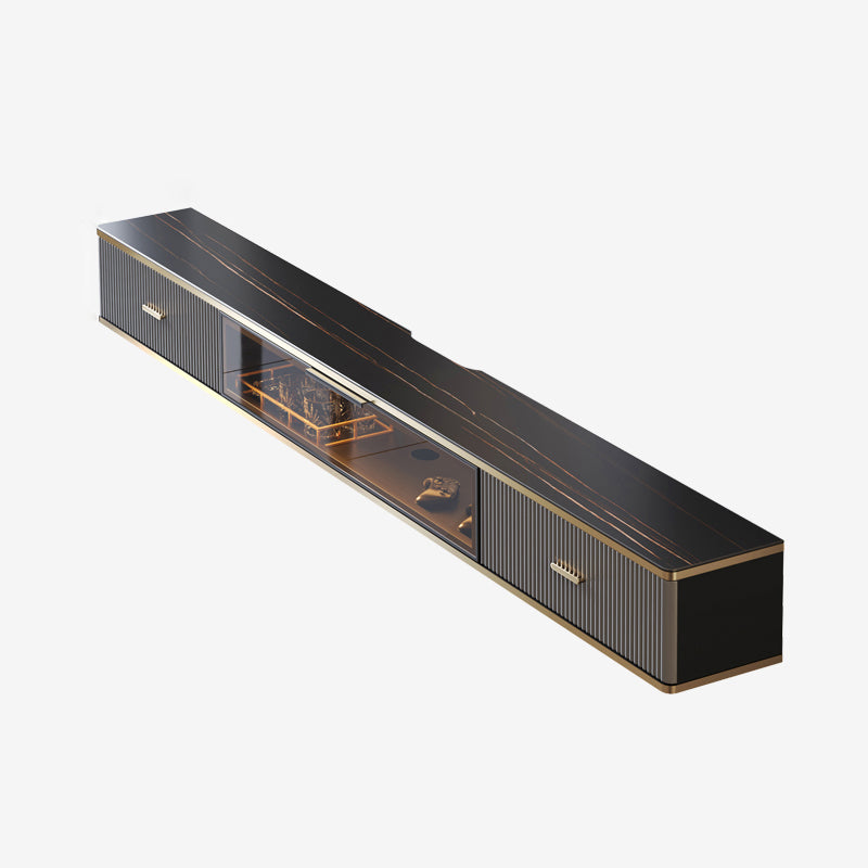 Glam Floating TV Media Stand with Drawers Stone and Wood TV Stand 79"L x 10"W x 9"H Grey Clearhalo 'furn' 'furn_tv_stands_entertainment_centers' 'Furniture' 'Living Room Furniture' 'TV Stands & Entertainment Centers' 'TV Stands & Media Storage Furniture' 'tv_stands_entertainment_centers' 5221883