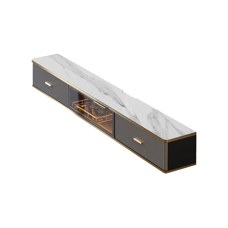 Glam Floating TV Media Stand with Drawers Stone and Wood TV Stand 63"L x 10"W x 9"H Gray-White Clearhalo 'furn' 'furn_tv_stands_entertainment_centers' 'Furniture' 'Living Room Furniture' 'TV Stands & Entertainment Centers' 'TV Stands & Media Storage Furniture' 'tv_stands_entertainment_centers' 5221887