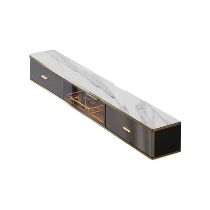 Glam Floating TV Media Stand with Drawers Stone and Wood TV Stand 63"L x 10"W x 9"H Gray-White Clearhalo 'furn' 'furn_tv_stands_entertainment_centers' 'Furniture' 'Living Room Furniture' 'TV Stands & Entertainment Centers' 'TV Stands & Media Storage Furniture' 'tv_stands_entertainment_centers' 5221887