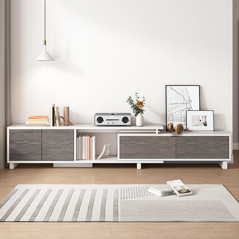 Engineered Wood TV Stand Console Scandinavian TV Console with Cabinet 55"L x 12"W x 16"H White-Gray 4 Clearhalo 'furn' 'furn_tv_stands_entertainment_centers' 'Furniture' 'Living Room Furniture' 'TV Stands & Entertainment Centers' 'TV Stands & Media Storage Furniture' 'tv_stands_entertainment_centers' 5221939