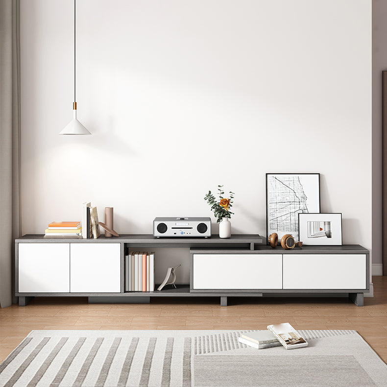 Engineered Wood TV Stand Console Scandinavian TV Console with Cabinet 47"L x 12"W x 16"H Gray-White 4 Clearhalo 'furn' 'furn_tv_stands_entertainment_centers' 'Furniture' 'Living Room Furniture' 'TV Stands & Entertainment Centers' 'TV Stands & Media Storage Furniture' 'tv_stands_entertainment_centers' 5221943