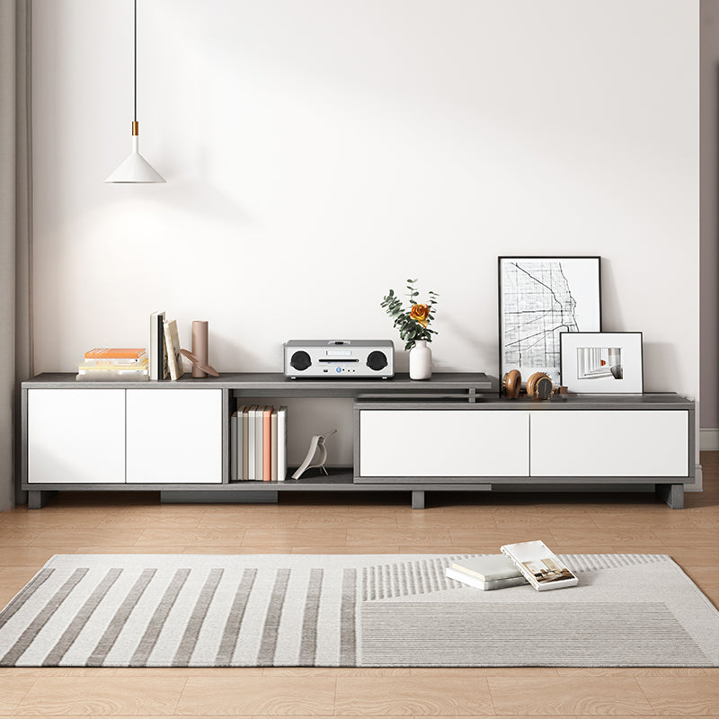 Engineered Wood TV Stand Console Scandinavian TV Console with Cabinet 55"L x 12"W x 16"H Gray-White 4 Clearhalo 'furn' 'furn_tv_stands_entertainment_centers' 'Furniture' 'Living Room Furniture' 'TV Stands & Entertainment Centers' 'TV Stands & Media Storage Furniture' 'tv_stands_entertainment_centers' 5221944