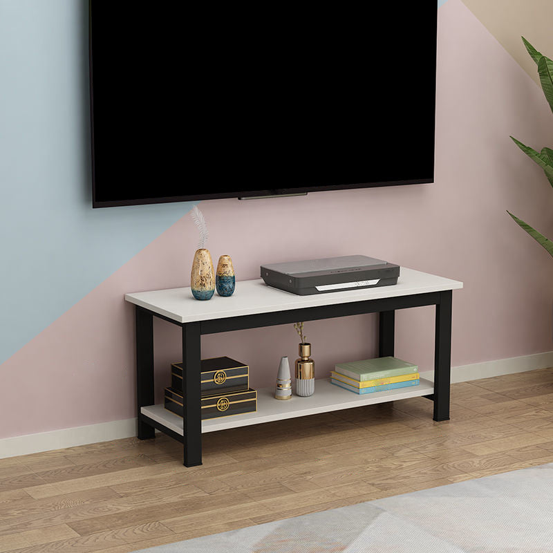 Scandinavian Engineered Wood Media Console with Shelves Matte Finish TV Media Stand 31.5"L x 12"W x 18"H White-Black Clearhalo 'furn' 'furn_tv_stands_entertainment_centers' 'Furniture' 'Living Room Furniture' 'TV Stands & Entertainment Centers' 'TV Stands & Media Storage Furniture' 'tv_stands_entertainment_centers' 5222105