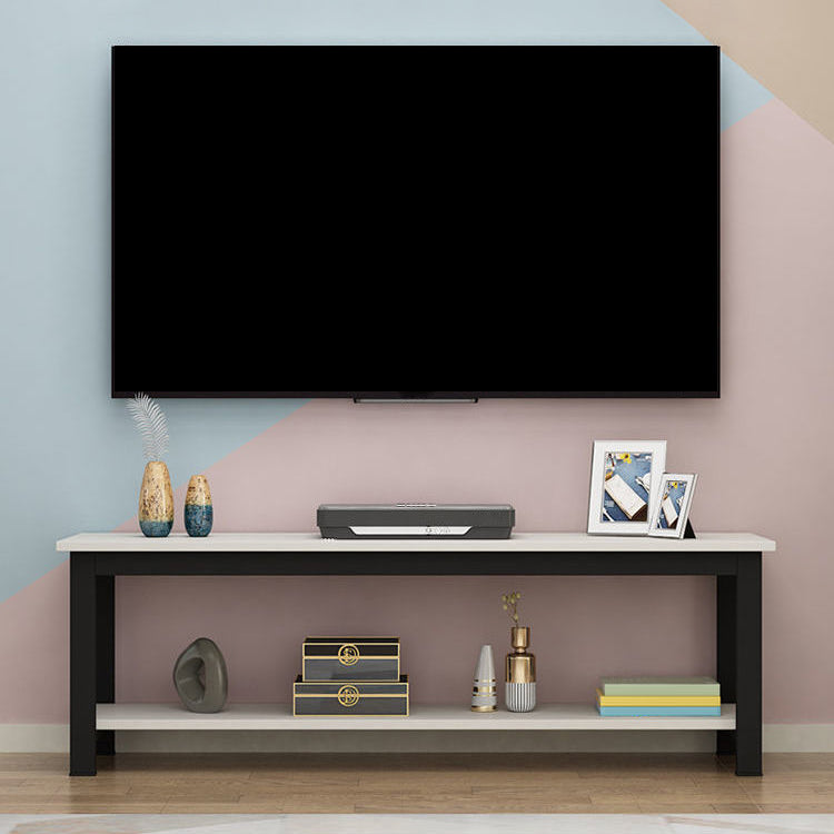 Scandinavian Engineered Wood Media Console with Shelves Matte Finish TV Media Stand White-Black Clearhalo 'furn' 'furn_tv_stands_entertainment_centers' 'Furniture' 'Living Room Furniture' 'TV Stands & Entertainment Centers' 'TV Stands & Media Storage Furniture' 'tv_stands_entertainment_centers' 5222106