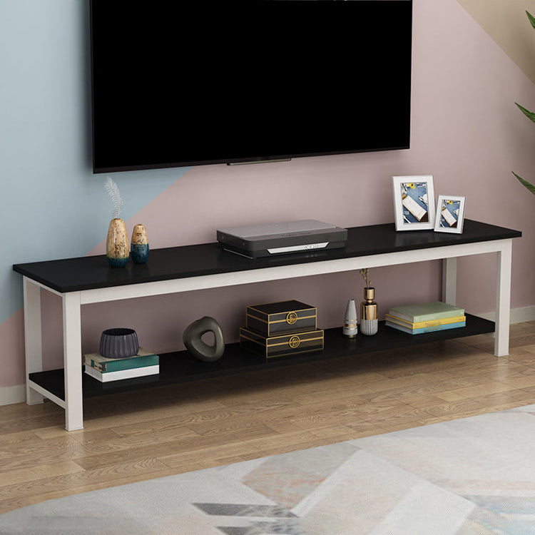 Scandinavian Engineered Wood Media Console with Shelves Matte Finish TV Media Stand Black White Clearhalo 'furn' 'furn_tv_stands_entertainment_centers' 'Furniture' 'Living Room Furniture' 'TV Stands & Entertainment Centers' 'TV Stands & Media Storage Furniture' 'tv_stands_entertainment_centers' 5222107