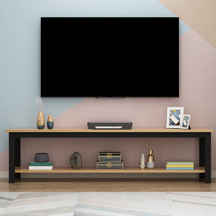 Scandinavian Engineered Wood Media Console with Shelves Matte Finish TV Media Stand Natural Wood Black Clearhalo 'furn' 'furn_tv_stands_entertainment_centers' 'Furniture' 'Living Room Furniture' 'TV Stands & Entertainment Centers' 'TV Stands & Media Storage Furniture' 'tv_stands_entertainment_centers' 5222108