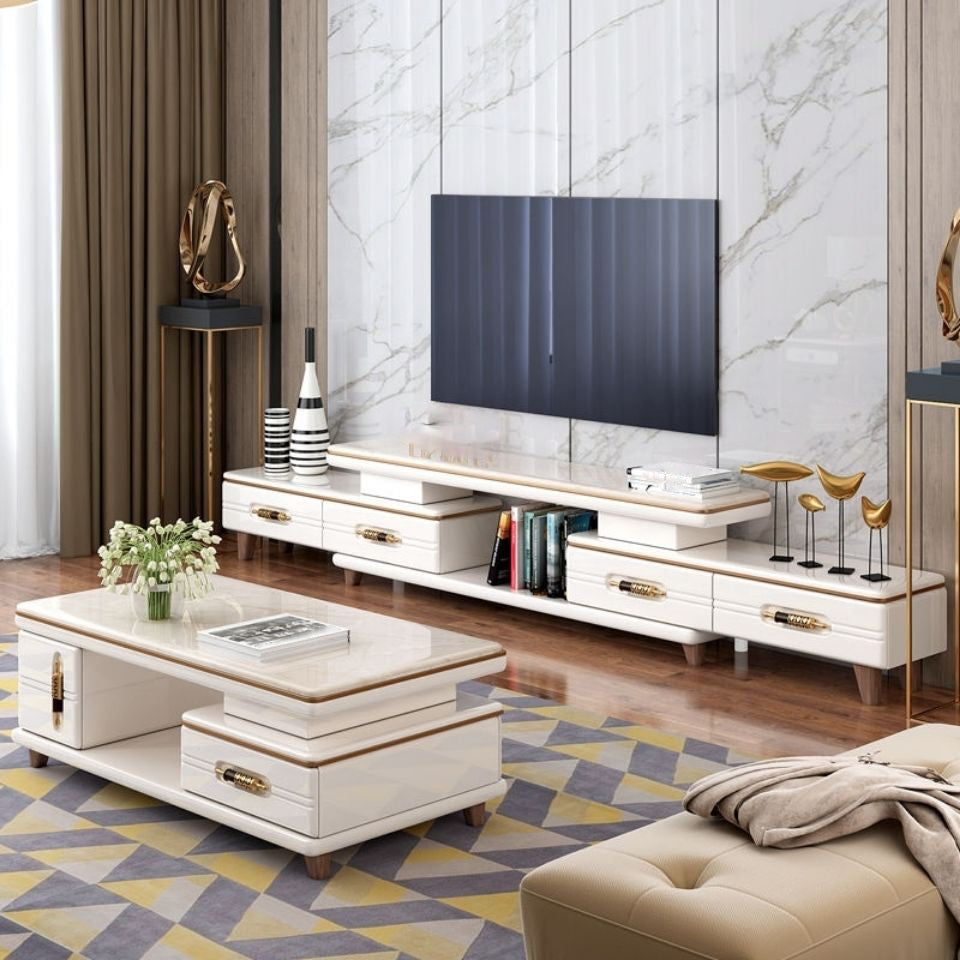 94 " / 71" Black & Gold Sliding TV Stand, 4 - Schubladenfernsehkonsole