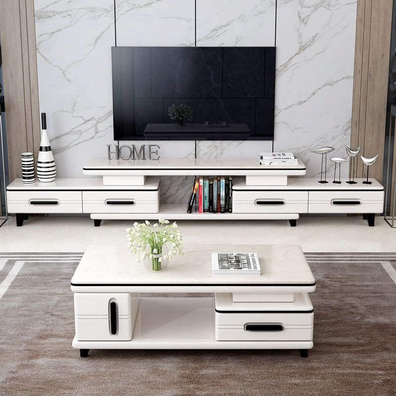 94 " / 71" Black & Gold Sliding TV Stand, 4 - Schubladenfernsehkonsole