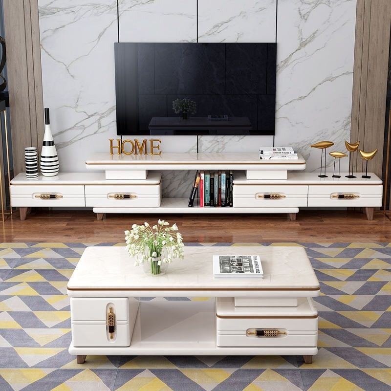 94 " / 71" Black & Gold Sliding TV Stand, 4 - Schubladenfernsehkonsole