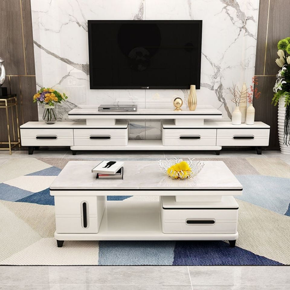94 " / 71" Black & Gold Sliding TV Stand, 4 - Schubladenfernsehkonsole