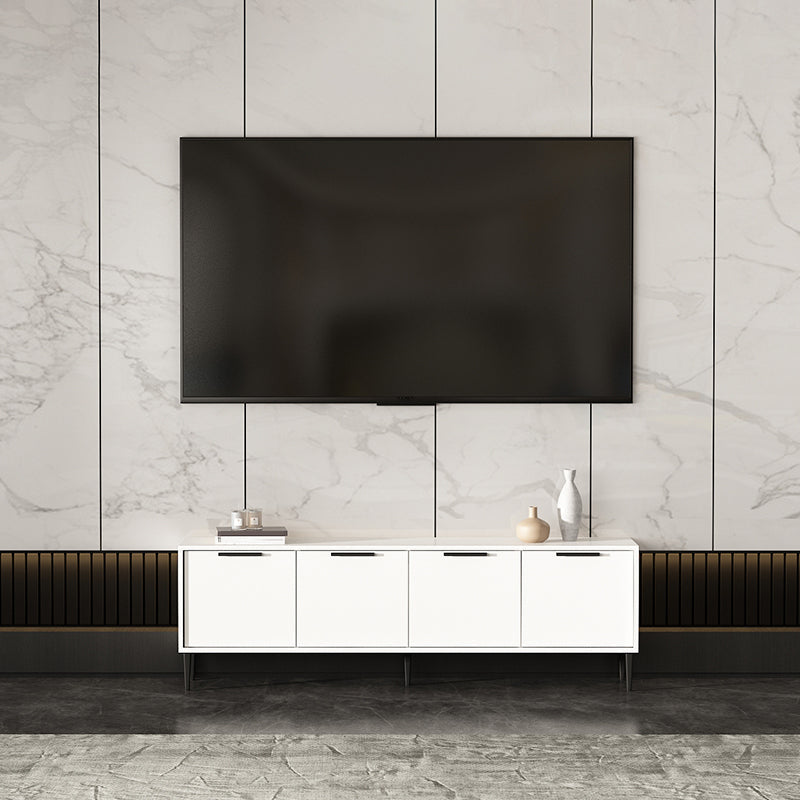 Wooden Enclosed Storage TV Console Scandinavian TV Stand with Cabinet 59"L x 12"W x 19"H White Clearhalo 'furn' 'furn_tv_stands_entertainment_centers' 'Furniture' 'Living Room Furniture' 'TV Stands & Entertainment Centers' 'TV Stands & Media Storage Furniture' 'tv_stands_entertainment_centers' 5222268