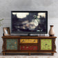 Console multimediale tradizionale in legno di gomma, supporto TV con finitura opaca e cassetti