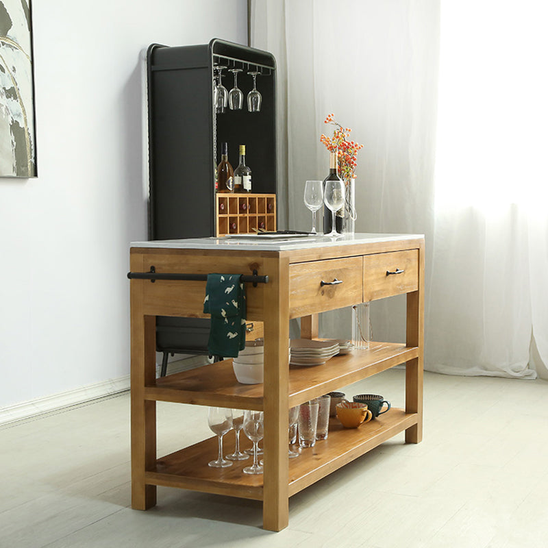 Modern Stationary Kitchen Island table Wood Rectangular Kitchen table with Towel Rack