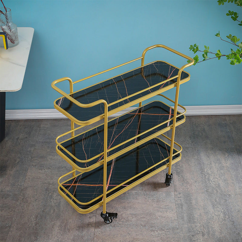 Modern Rolling Prep Table Metal Rectangular Prep Table for Home Use Black-Gold Clearhalo 'furn' 'furn_kitchen_islands_carts' 'Furniture' 'Kitchen & Dining Furniture' 'Kitchen Islands & Carts' 'kitchen_islands_carts' 5222558