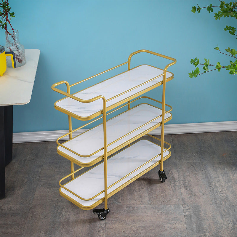 Modern Rolling Prep Table Metal Rectangular Prep Table for Home Use White-Gold Clearhalo 'furn' 'furn_kitchen_islands_carts' 'Furniture' 'Kitchen & Dining Furniture' 'Kitchen Islands & Carts' 'kitchen_islands_carts' 5222560