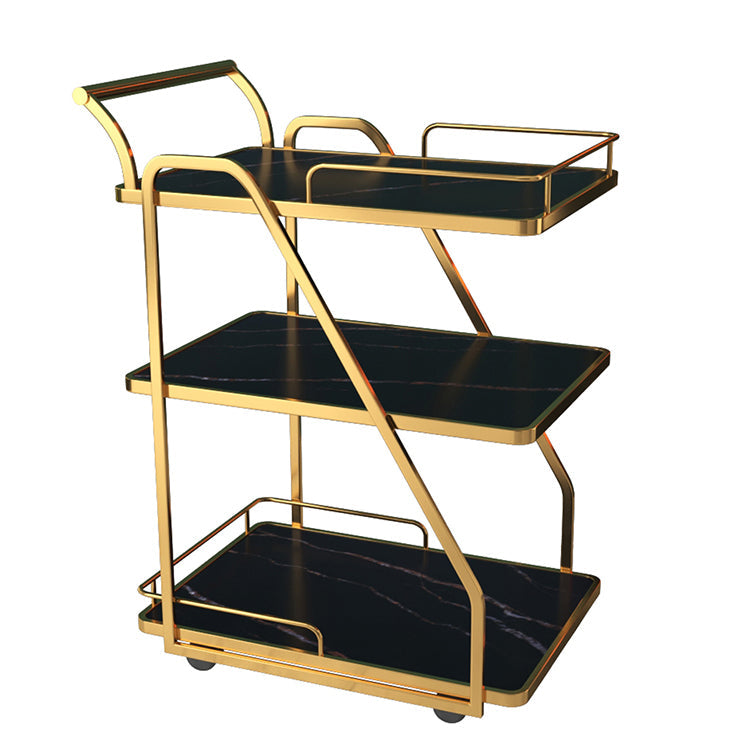 33.07" High Rolling Contemporary Prep Table Stone Prep Table Black-Gold Gold Clearhalo 'furn' 'furn_kitchen_islands_carts' 'Furniture' 'Kitchen & Dining Furniture' 'Kitchen Islands & Carts' 'kitchen_islands_carts' 5222606