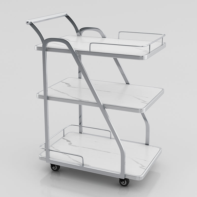 33.07" High Rolling Contemporary Prep Table Stone Prep Table White-Gold Silver Clearhalo 'furn' 'furn_kitchen_islands_carts' 'Furniture' 'Kitchen & Dining Furniture' 'Kitchen Islands & Carts' 'kitchen_islands_carts' 5222607