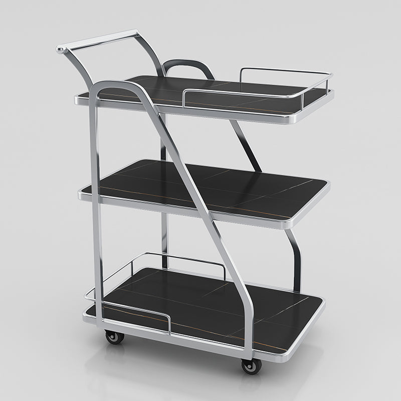 33.07" High Rolling Contemporary Prep Table Stone Prep Table Black-Gold Silver Clearhalo 'furn' 'furn_kitchen_islands_carts' 'Furniture' 'Kitchen & Dining Furniture' 'Kitchen Islands & Carts' 'kitchen_islands_carts' 5222611