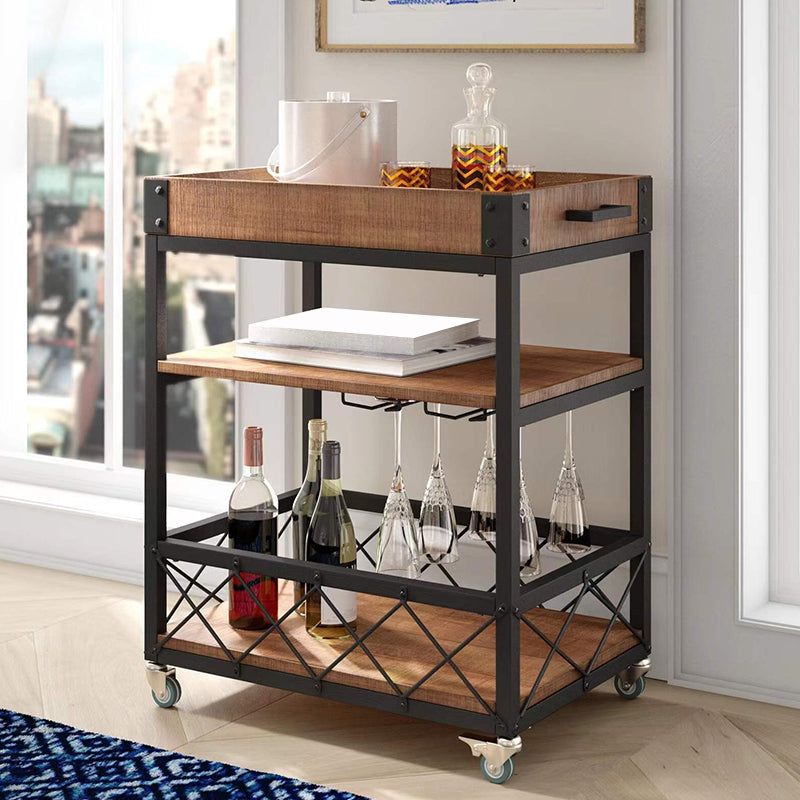 Rolling Industrial Kitchen Trolley Wooden Kitchen Trolley for Restaurant 24"L x 16"W x 31"H Clearhalo 'furn' 'furn_kitchen_islands_carts' 'Furniture' 'Kitchen & Dining Furniture' 'Kitchen Islands & Carts' 'kitchen_islands_carts' 5222842