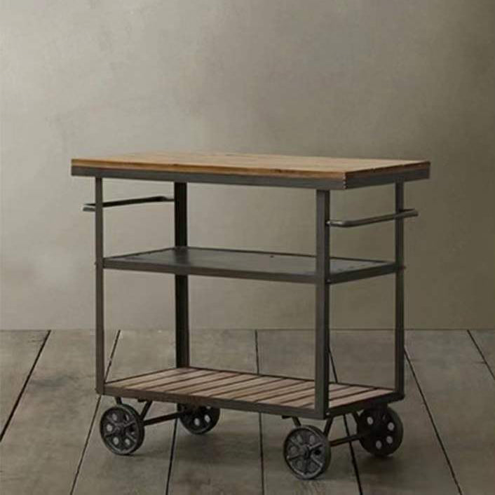 33.46" High Rolling Industrial Kitchen Trolley Wooden Kitchen Trolley for Restaurant 28"L x 16"W x 31.6"H Clearhalo 'furn' 'furn_kitchen_islands_carts' 'Furniture' 'Kitchen & Dining Furniture' 'Kitchen Islands & Carts' 'kitchen_islands_carts' 5222868
