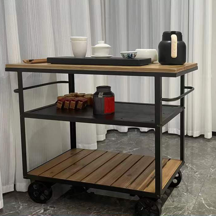 33.46" High Rolling Industrial Kitchen Trolley Wooden Kitchen Trolley for Restaurant 35"L x 16"W x 31"H Clearhalo 'furn' 'furn_kitchen_islands_carts' 'Furniture' 'Kitchen & Dining Furniture' 'Kitchen Islands & Carts' 'kitchen_islands_carts' 5222869