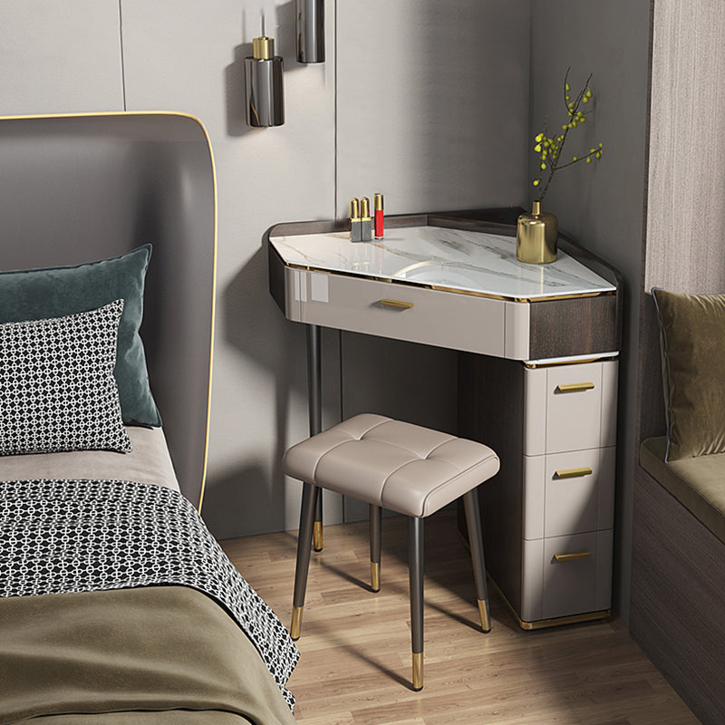Glam Style White/gray Rock Slate Countertop Metal Base with 3/4 Drawer Dresser Clearhalo 'Bedroom Furniture' 'furn' 'furn_makeup_vanities' 'Furniture' 'Makeup Vanities' 'makeup_vanities' 5223047