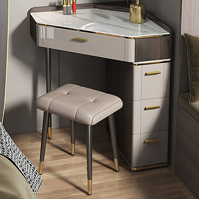 Glam Style White/gray Rock Slate Countertop Metal Base with 3/4 Drawer Dresser Clearhalo 'Bedroom Furniture' 'furn' 'furn_makeup_vanities' 'Furniture' 'Makeup Vanities' 'makeup_vanities' 5223048