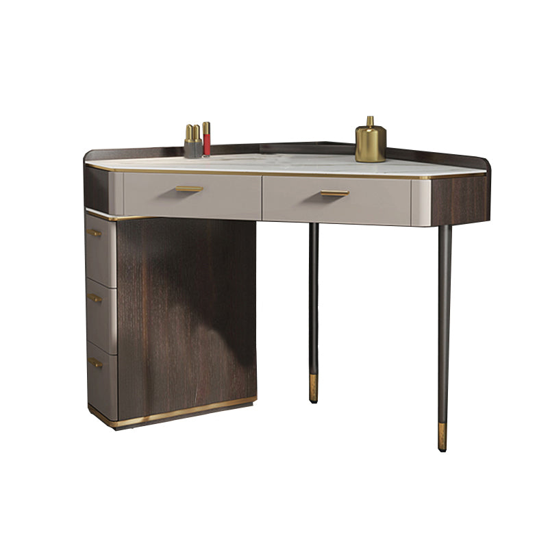 Glam Style White/gray Rock Slate Countertop Metal Base with 3/4 Drawer Dresser Makeup Vanity 31.5"L x 31.5"W x 31"H Grey Clearhalo 'Bedroom Furniture' 'furn' 'furn_makeup_vanities' 'Furniture' 'Makeup Vanities' 'makeup_vanities' 5223055