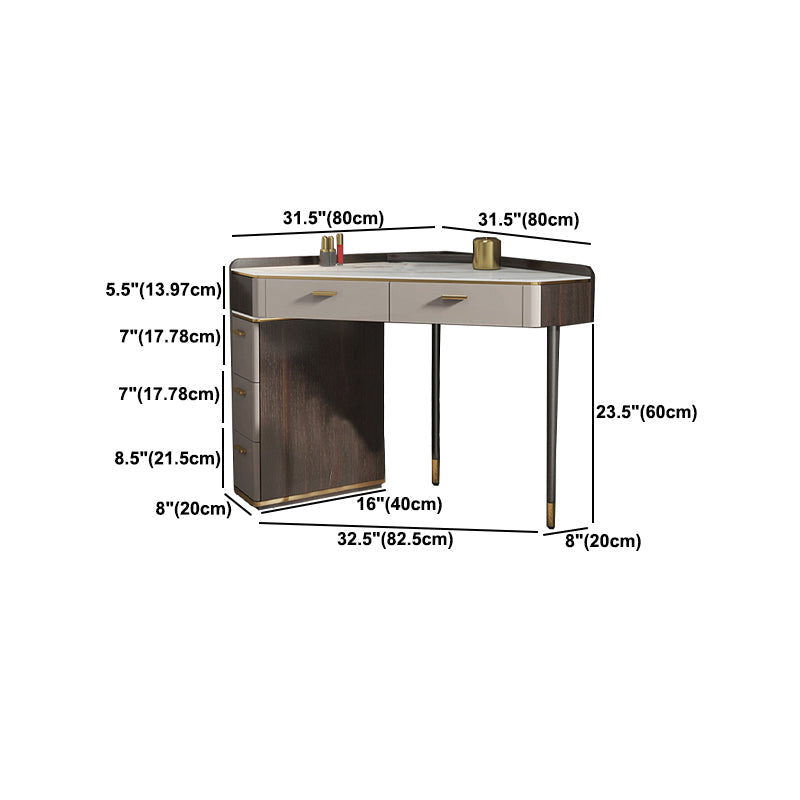 Glam Style White/gray Rock Slate Countertop Metal Base with 3/4 Drawer Dresser Clearhalo 'Bedroom Furniture' 'furn' 'furn_makeup_vanities' 'Furniture' 'Makeup Vanities' 'makeup_vanities' 5223060